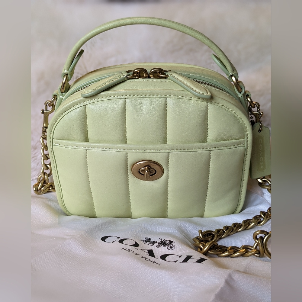 Coach Quilties Lunchbox Top Handle with Quilting in Pale Lime Nappa Leather